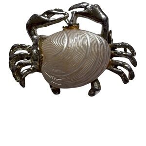 MCM Gold Tone Mini Crab Brooch with Cream Shell